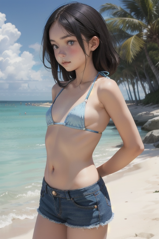 Stylish Teenage Girl in Bikini at the Beach, AI Art Generator