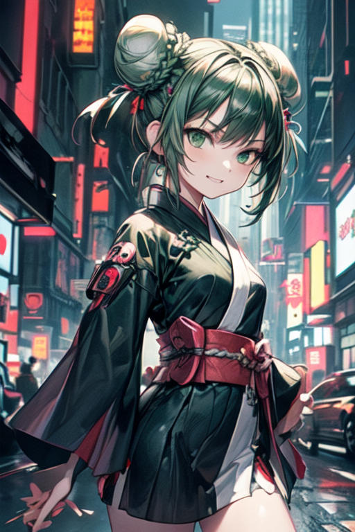 red eyes, Vhumiku, anime girls, anime, black hair, dog, cyberpunk