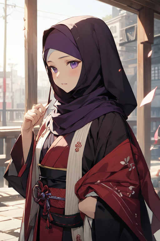 An anime-girl wearing a hijab with no hair, radiating sweetness