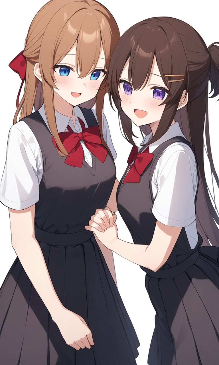 AI Art: Ayumi and Tomori: A Moment of Joy in Their Unique Styles  (Charlotte) by @CoolWizardIV | PixAI