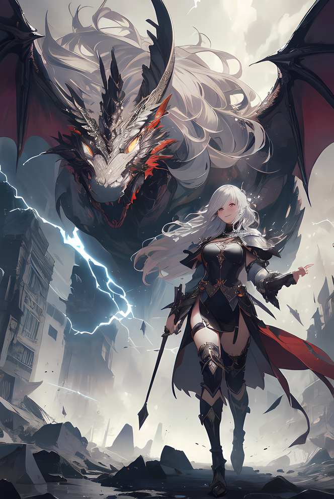 AI Art: Dragon tamer and dragon.（ドラゴンテイマーとドラゴン） by