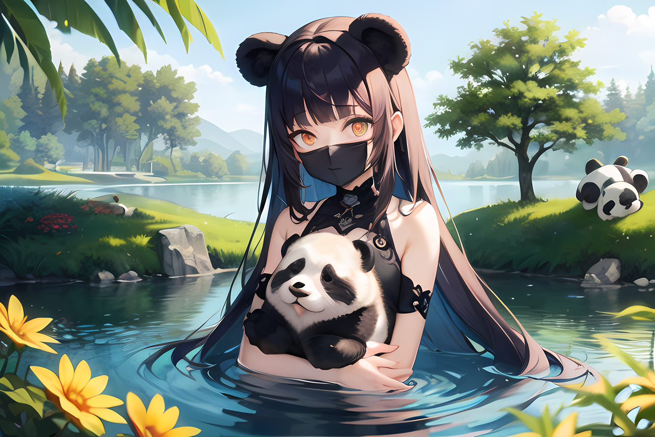 Arte AI: Bath time with panda-kun por @TouMango | PixAI