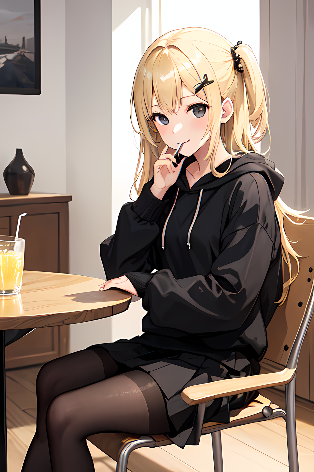 Anime girl with hot sale black hoodie