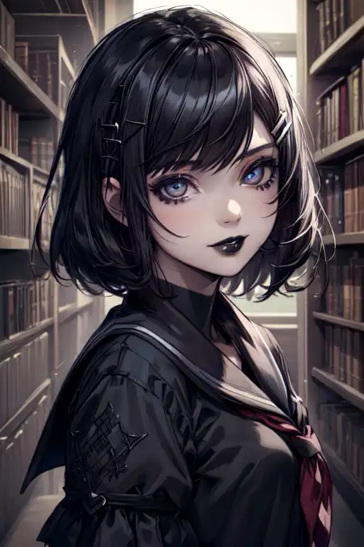 AI Art: goth girl in library by @NastyIA | PixAI