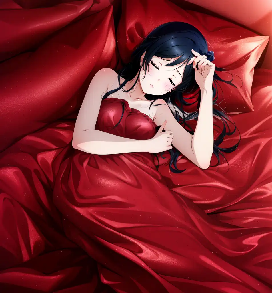 AI Art: Setsuna Sleeping Nude in Red Satin Sheets 18 by @Muhammad Egil  Zulqadri | PixAI