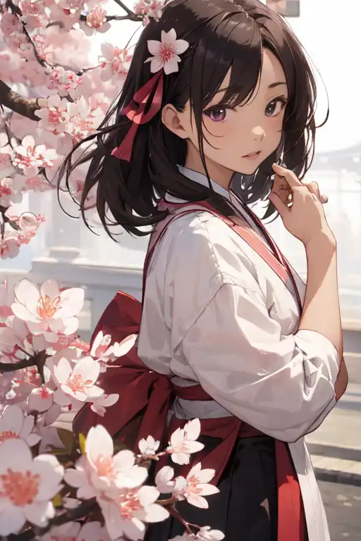 Japanese Girl in Kimono Under Sakura Tree by AI-MadeMasterpieces