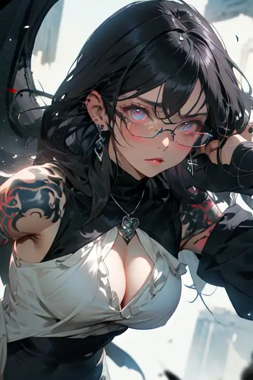 Asian, underboob, women, big boobs, belly, belly button, looking at viewer,  long hair, AI art, portrait display, choker, black hair, brown eyes