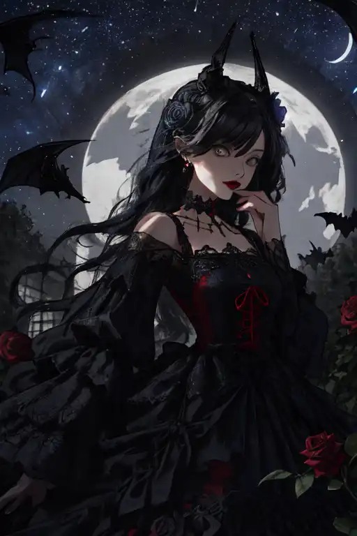 Gothic vampire lady with long black hair& red eyes& cobalt blue eyeshadow&  Black eyeliner& Black lipstick& porcelain white complexion& perfe - AI  Generated Artwork - NightCafe Creator