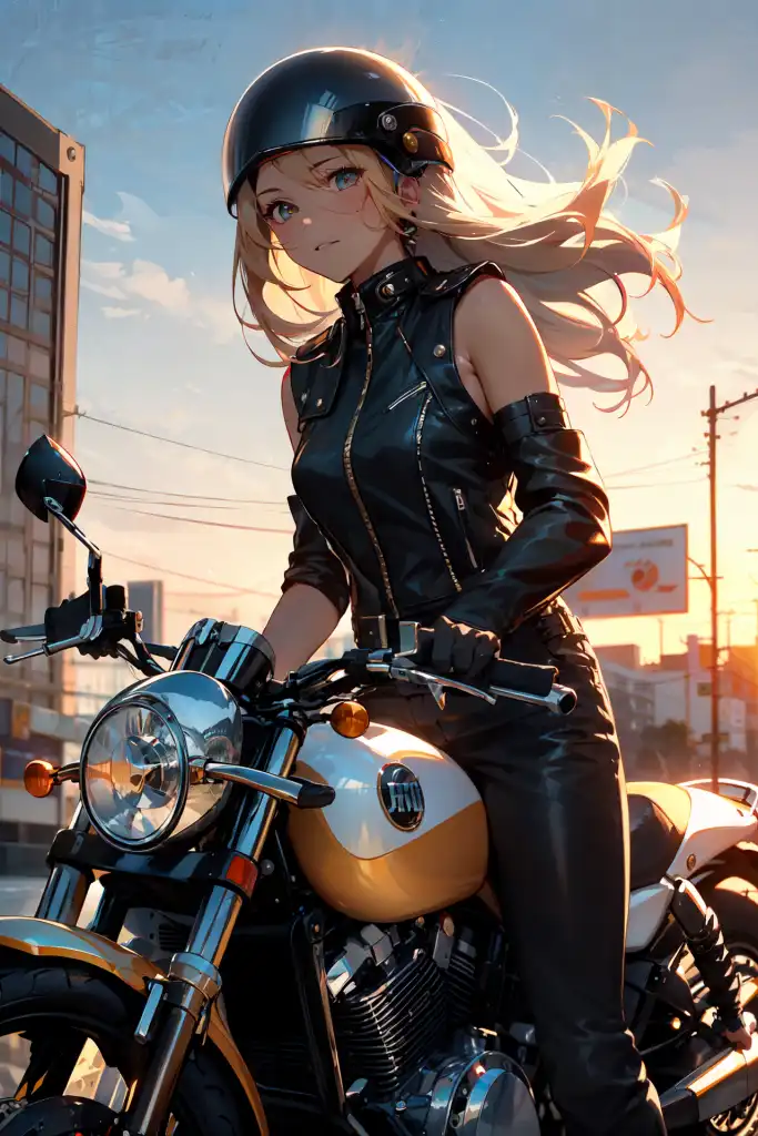 Biker style, leather biker clothes, - AI Photo Generator - starryai