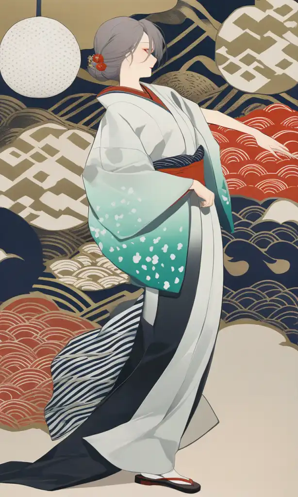 AI Art: kimono, seigaiha pattern, by @user-1583847133313603800 | PixAI