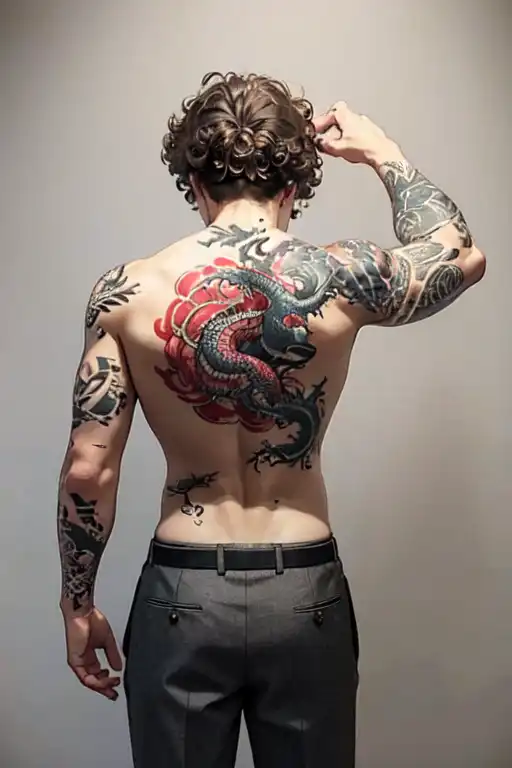 AI Art Generator: Full sleeve japanese traditional tattoo yakuza dragons