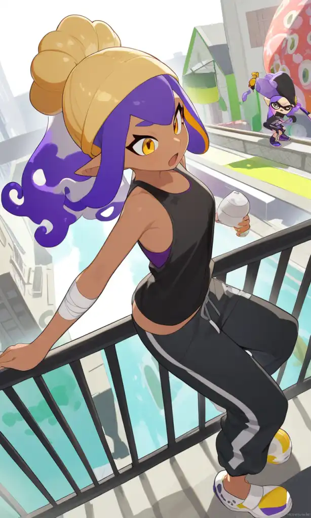 AI Art: Agent 3: The Edgy Inkling on the Railing by @FastPainterVI | PixAI