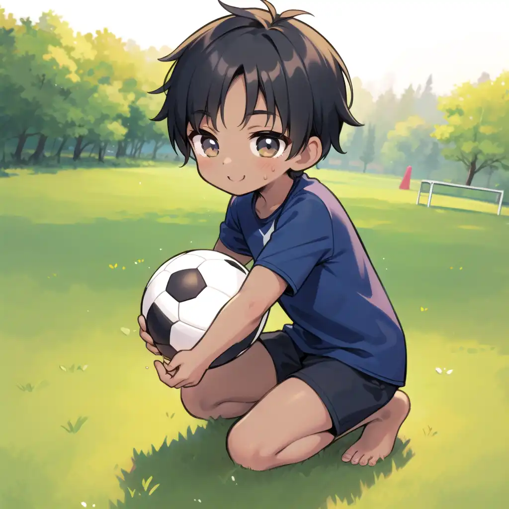 Exploring images in the style of selected image: [Dark skin boy play soccer  ball] | PixAI