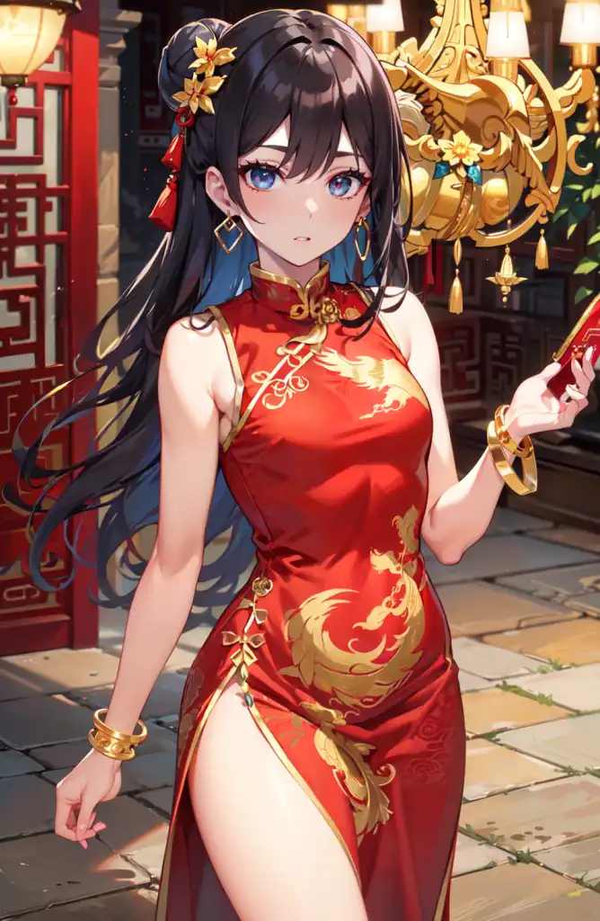 Ai Art Imperial Crimson Cheongsam Hassaku By Snowel Gass Pixai