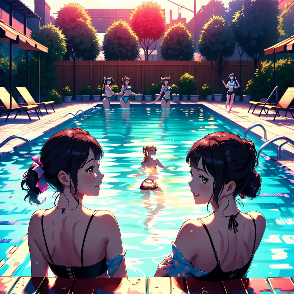 AI Art: 3 Besties at a Pool party by @Pitit