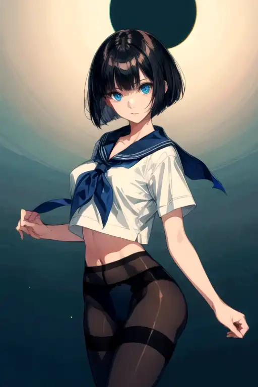 AI Art: ㊼bob cut & Sailor shirt & No skirt & Panties under