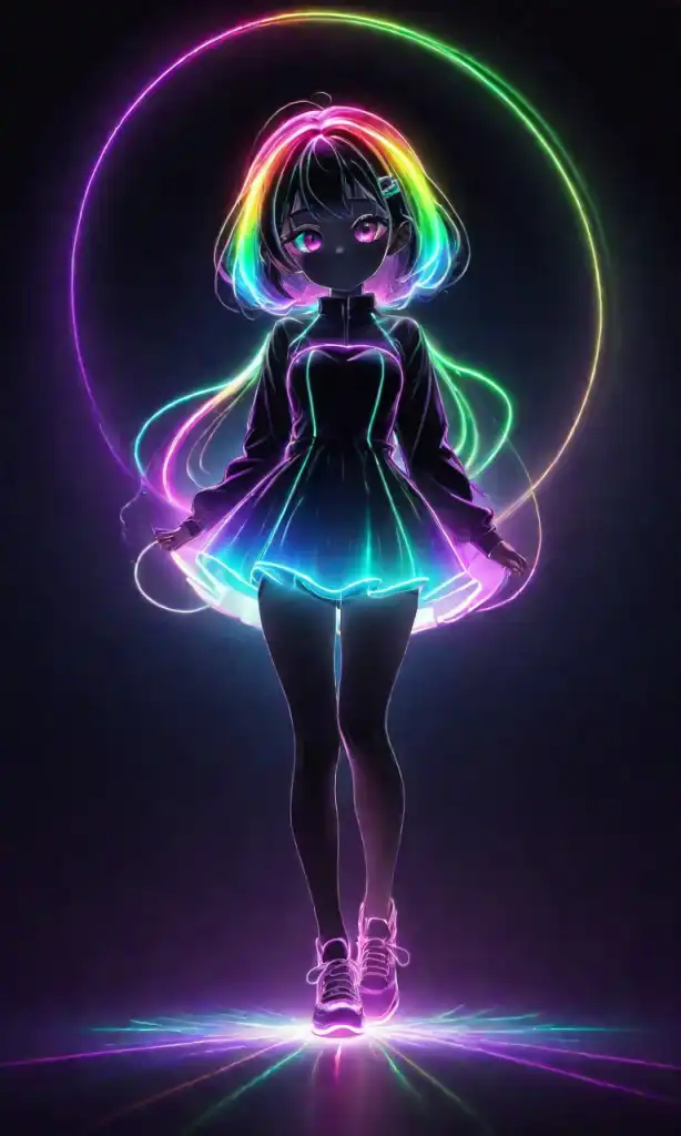 a girl glowing with neon colors, high detail of the