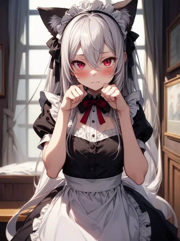 AI Art: Cat Ears,paw Pose,maid, By @John Pig | PixAI