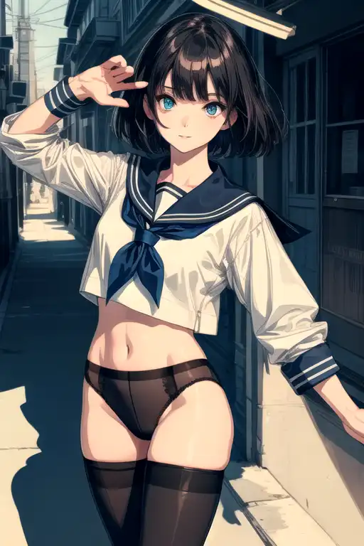 Arte AI: ㊼bob cut & Sailor shirt & No skirt & Panties under