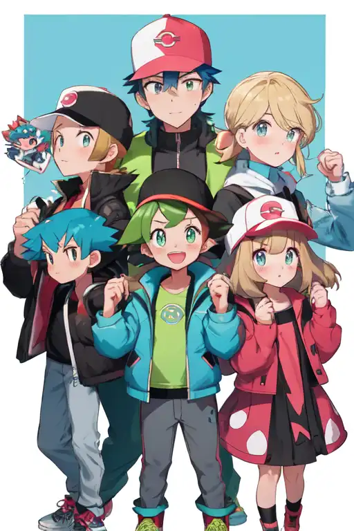 Ai Art The Gathering Of The Pokemon Trainers Curtis Hilbert Hilda Hugh N Nate Rosa And