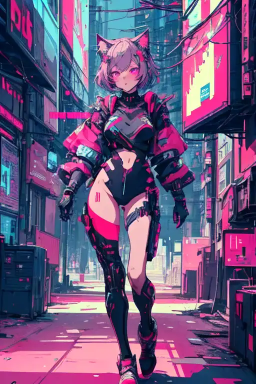 Neon Anime Cat Girl ' Poster, picture, metal print, paint by