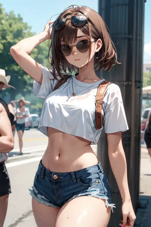 AI Art: A random tomboy I saw on the street, wearing a midriff-baring tee  and baggy cargo pants by @I generate otenba and anime midriff to make my  life a little less