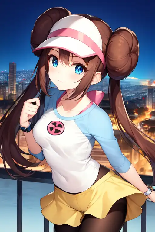 AI Art Generator: Pokemon trainer Rosa pulling down her pantyhose