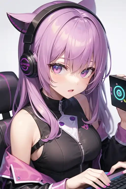 AI Art: Purple gamer girl. by @Sunny Star | PixAI