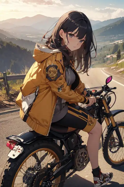 AI Art: girl stands by the bike by @yujuen