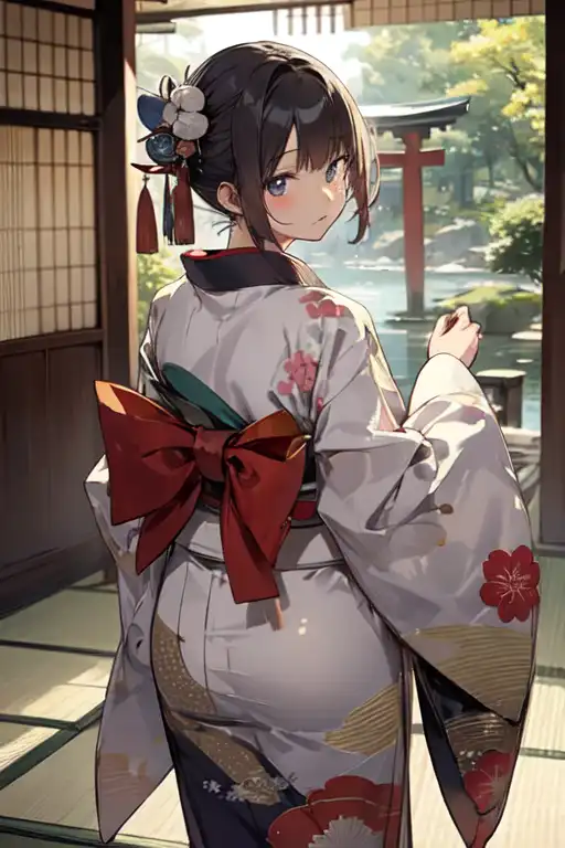 AI Art: bound breast kimono Girl by @すこすこ太郎