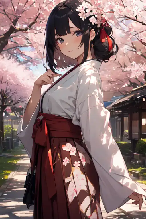 Japanese Girl in Kimono Under Sakura Tree by AI-MadeMasterpieces