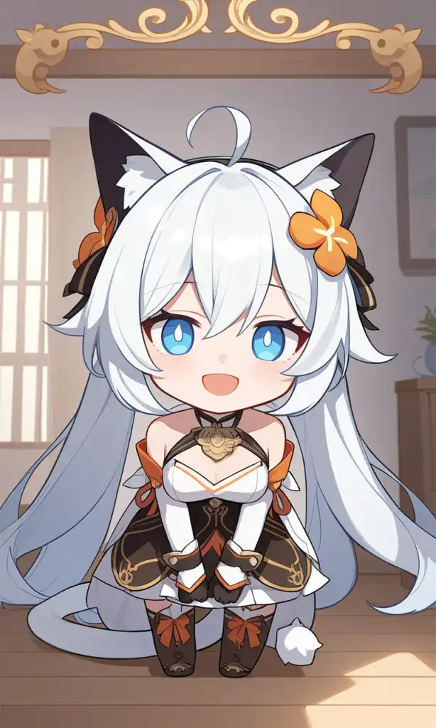 AI Art: Adorable Chibi-Style Kiana Kaslana with Cat Ears by ...