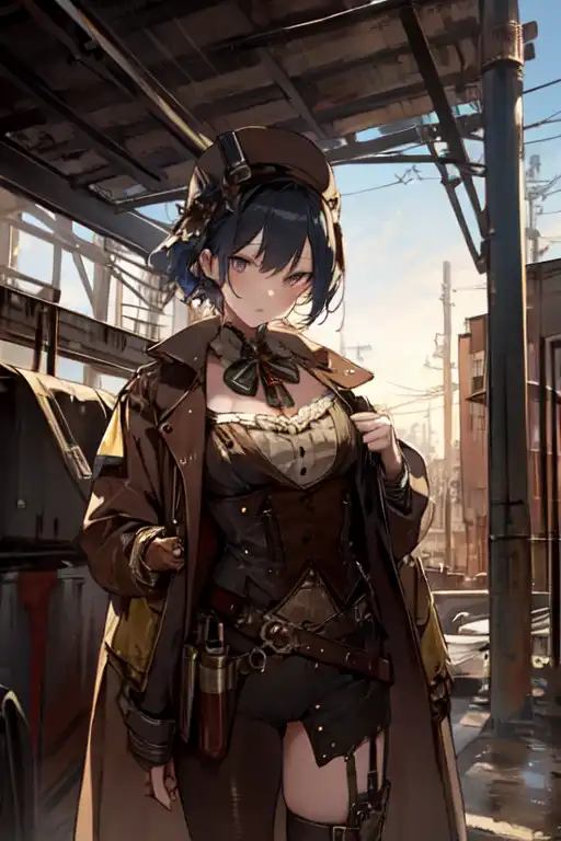 Girl with Steampunk Weapons and Uniform · Creative Fabrica