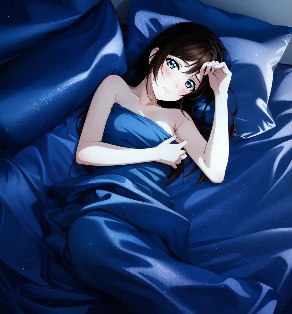 AI Art: Shizuku Nude in Blue Satin Sheets 8 by @Muhammad Egil Zulqadri |  PixAI