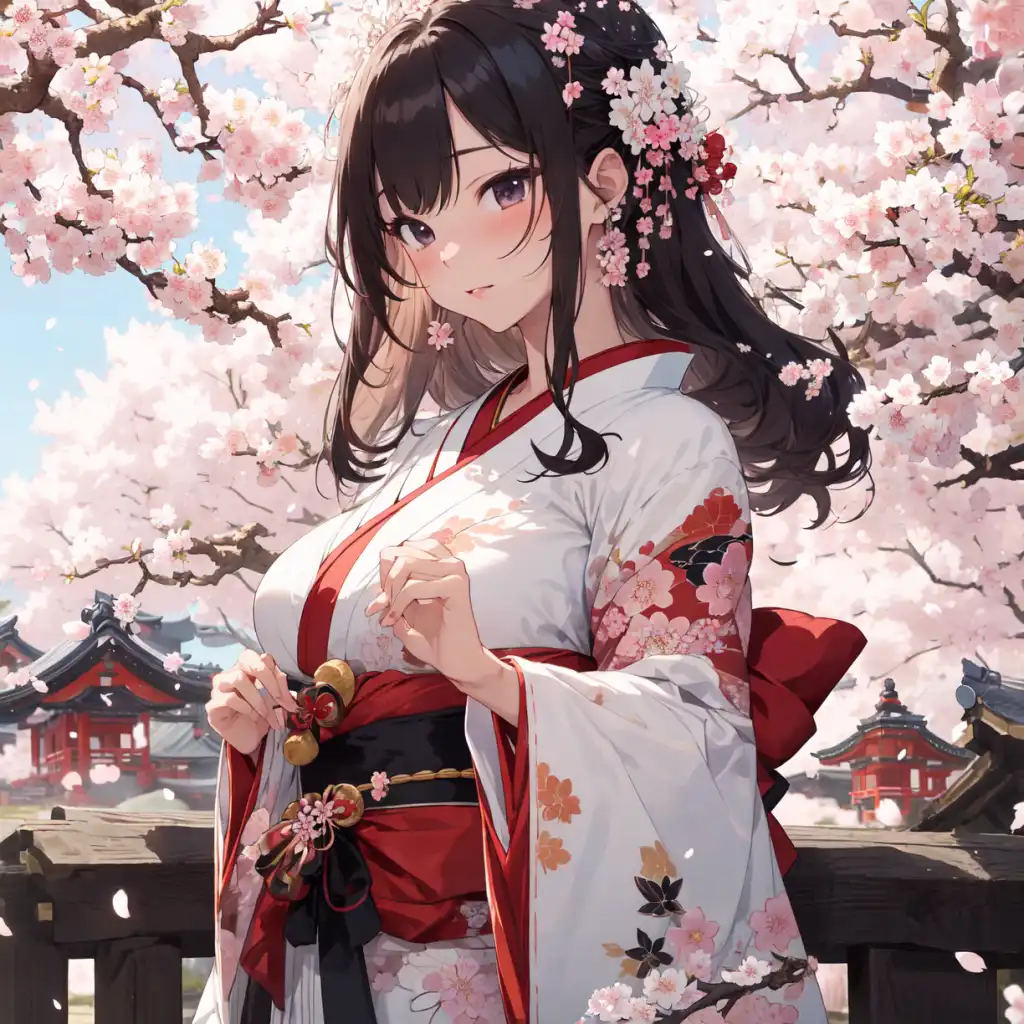 Japanese Girl in Kimono Under Sakura Tree by AI-MadeMasterpieces