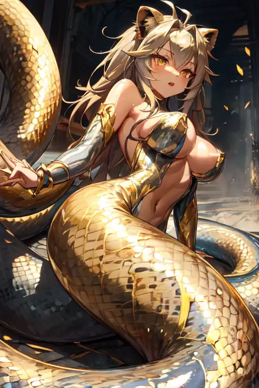 AI Art Golden Lamia Catgirl By Draco PixAI