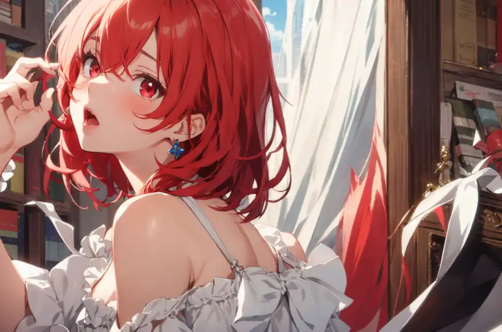 Prompts: anime dog girl, red hair, medium breasts, black eyes, charming,  highly detailed - made with PicSo app : r/WaifuDiffusion