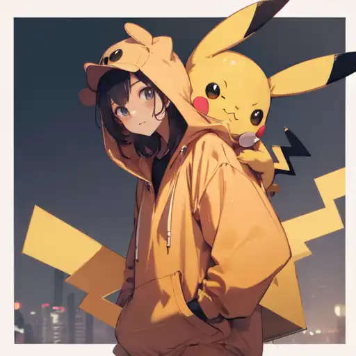 Pikachu shop wearing hoodie