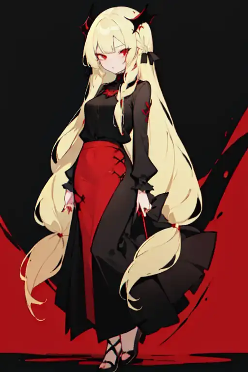evil anime girl with blonde hair and red eyes