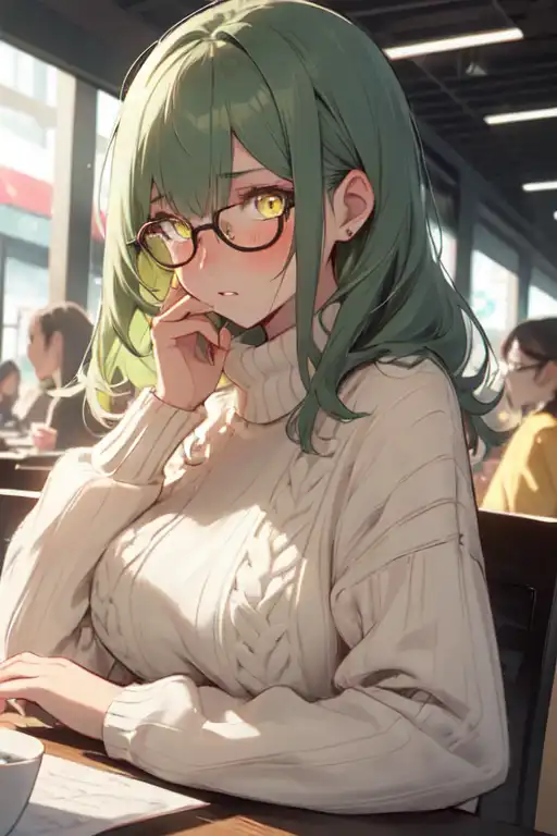 winnie_olis, 1girl, solo, eyewear on head, green hair - SeaArt AI