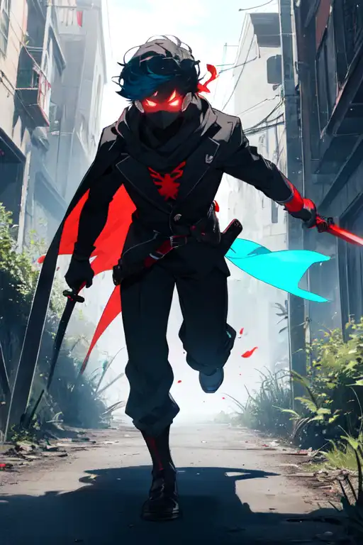 Exploring images in the style of selected image: [Cyan vs Red Shadow  Assassin] | PixAI