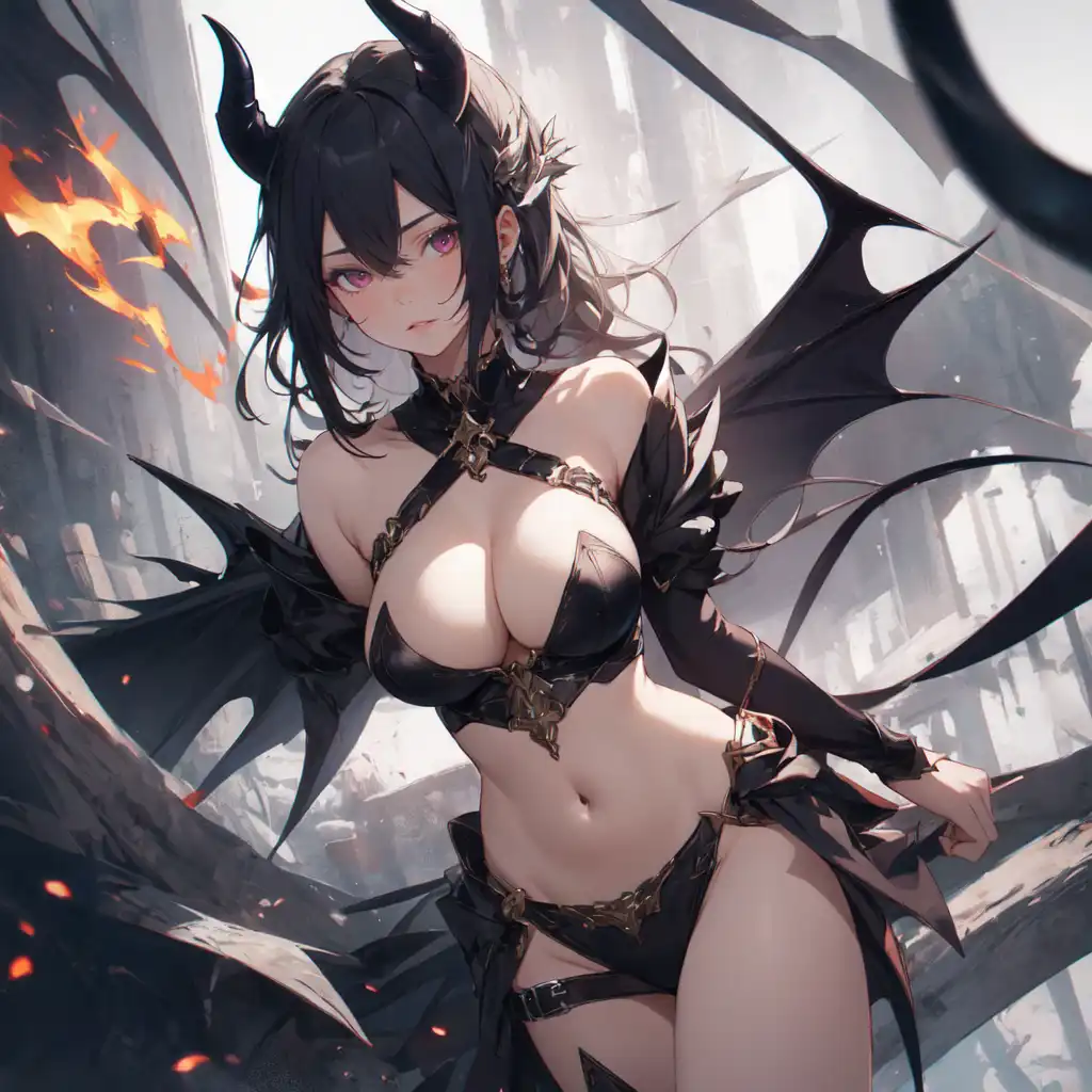 AI Art: Hot black hair demon girl por @Yukime Shadow | PixAI