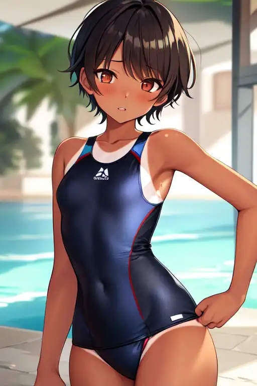 AI Art tanlines tomboy swimsuit by Mutt PixAI