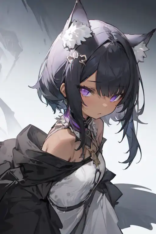 intrepid-fox675: Dark skin black anime girl with pastel purple fluffy wolf  ears