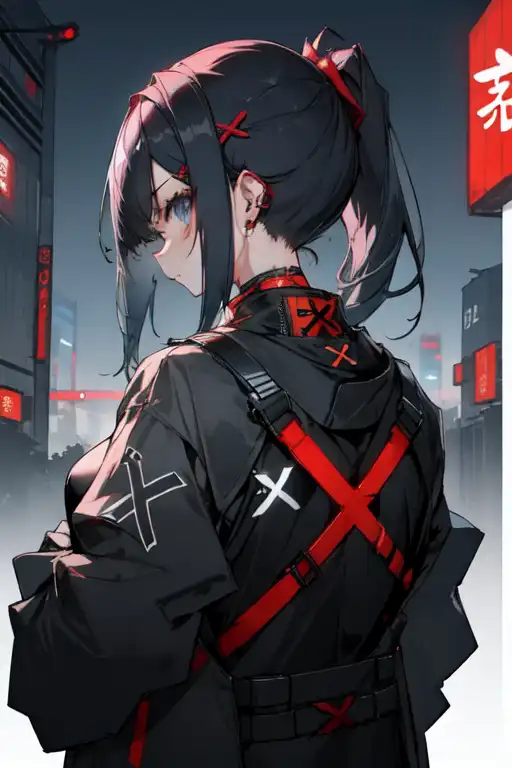 red eyes, Vhumiku, anime girls, anime, black hair, dog, cyberpunk