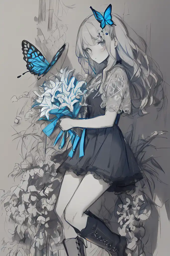 drawing,cute,ice,cold,blue,butterfly,colorful,ai art,hd by Subaru_sama