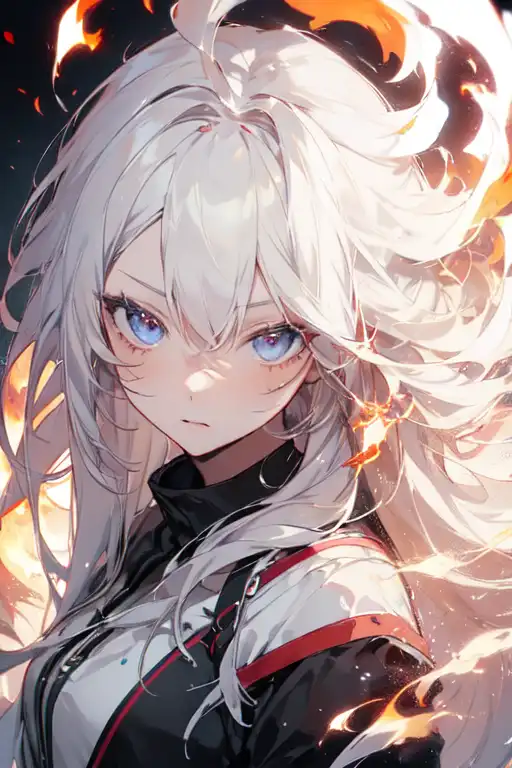 mad anime girl with white hair