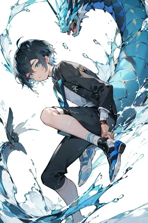 AI Art: Anime Boy with Water dragon by @Firelight846$#1658