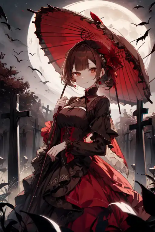anime girl in a red victorian dress