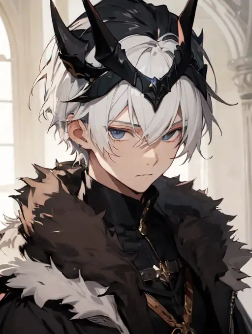 anime wolf demon boy with white hair